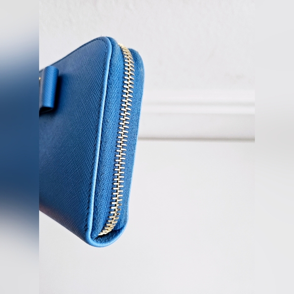 Prada Saffiano Leather Blue Bow Long Zippy Wallet - Picture 9 of 10